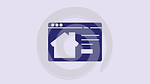 Blue Online real estate house in browser icon isolated on purple background. Home loan concept, rent, buy, buying a