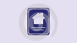 Blue Online real estate house on tablet icon isolated on purple background. Home loan concept, rent, buy, buying a