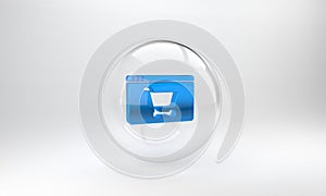 Blue Online shopping on screen icon isolated on grey background. Concept e-commerce, e-business, online business