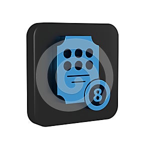 Blue Online slot machine icon isolated on transparent background. Online casino. Black square button.