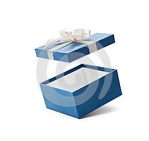 Blue Open Gift Box With White Bow