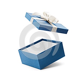 Blue Open Gift Box With White Bow