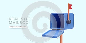 Blue open mailbox in realistic style on a light background. Vector illustration