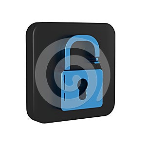 Blue Open padlock icon isolated on transparent background. Opened lock sign. Cyber security concept. Digital data