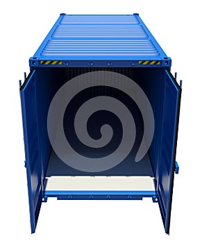 Blue open shipping container