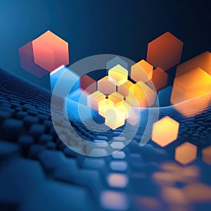 Blue and orange background with a bunch of hexagons