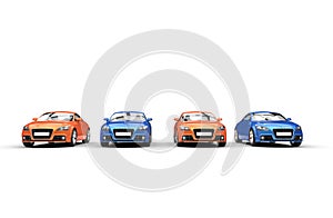 Blue And Orange Cars Front View