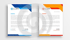 blue and orange color corporate letterhead template in set