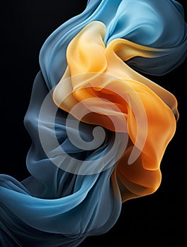 a blue and orange colored fabric on a black background