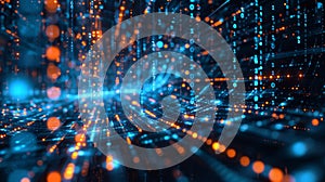 Blue and Orange Digital Data Stream Background