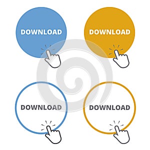 Blue and orange download round shape buttons isolated on a white background