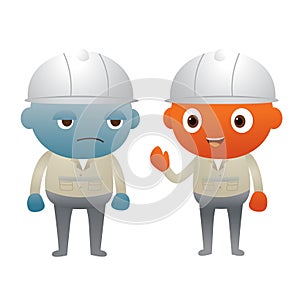 Blue and orange engineer communication