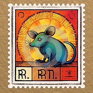 Rat Postage Stamp With Intricate Border Design And Kolsch Illustration photo