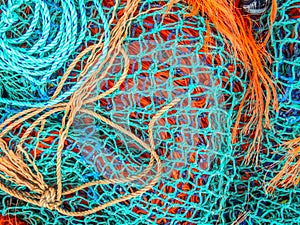 Blue and orange fishing nets