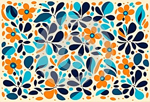 blue and orange floral design on white background canvas print by philippa photo