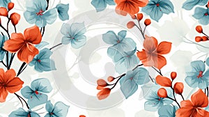 Blue And Orange Floral Pattern With Cherry Blossom Style