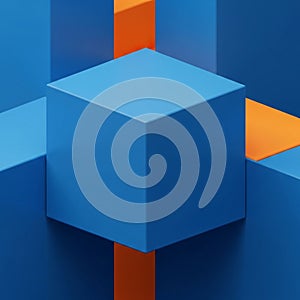 Blue and orange geometric composition featuring interlocking