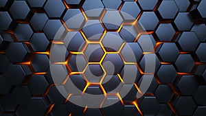 Blue and orange hexagons. Modern background. 3d illustration