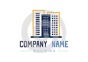 Blue and orange logo building on whiet background, Creative architecture vector design