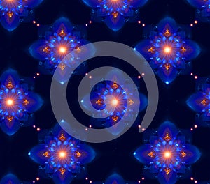 Blue and Orange Mandala Pattern Repeating Geometric Design for Backgrounds