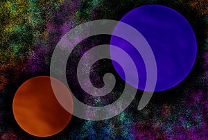 Blue and orange moon space illustration image