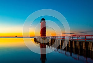Blue and Orange Morning Skies at Milwaukee Lighthouse photo