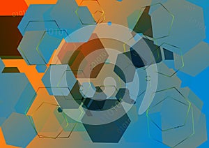 Blue and Orange Random Hexagon Modern Background Graphic