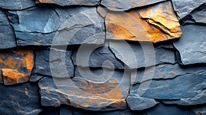 Blue and Orange Stone Wall Texture Background Irregular Shaped Slate Tiles