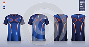 Blue - Orange T-shirt sport, Soccer jersey, football kit, basketball uniform, tank top, and running singlet mockup. Vector