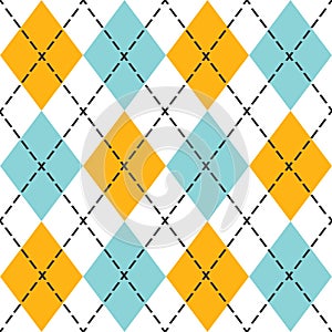 Blue and orange trendy argyle seamless pattern
