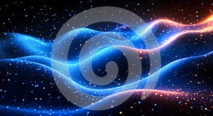 A blue and orange wave of light with many small dots