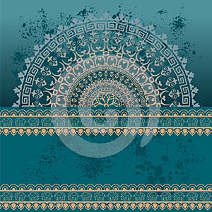 Blue oriental grunge henna mandala background