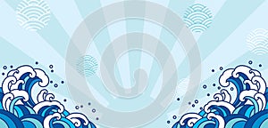 Blue oriental wave illustration. Japan. Asian