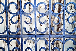 Blue ornamental protective grille in one of portal of Vrtbovska garden