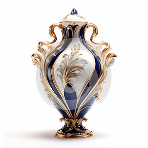 Blue Ornate Vase: Photorealistic Renderings With Rococo Frivolity