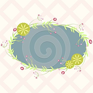 Blue oval frame with floral elements, template for invitation