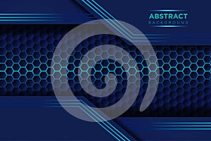 Blue overlap background vector. Realistic overlap layer on hexagon pattern