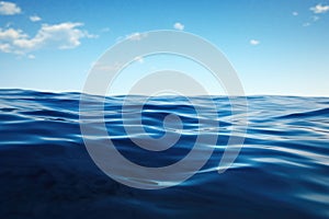 Blue Pacific Ocean surface. River, sea, water. Deep blue water and sky.