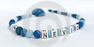 A blue pacifier chain for boys with name Nevio