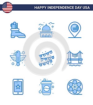 Blue Pack of 9 USA Independence Day Symbols of buntings; eagle; american; bird; american