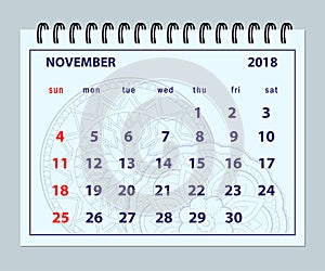 Blue page November 2018 on mandala background