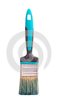 Blue paint brush isolated on white background closeup