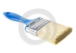 Blue paint brush isolated on white background, front view