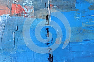 Blue paint on canvas. Abstract art background. Oil painting on canvas. Color texture. Fragment of a work of art. Artistic abstract