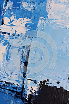 Blue paint on canvas. Abstract art background. Oil painting on canvas. Color texture. Fragment of a work of art. Artistic abstract