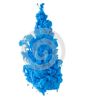 Blue paint cloud in water isolated on white