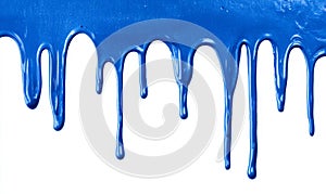 Blue paint dripping down on a white background