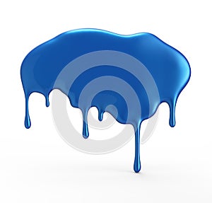 Blue paint dripping isolated over white background