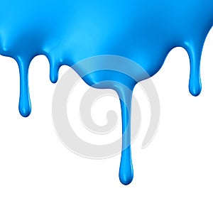 Blue paint dripping isolated over white background