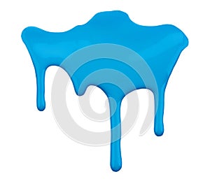 Blue paint dripping isolated on white